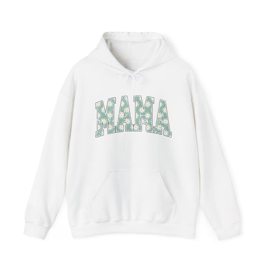 Mama Floral Hoodie – Women's 'MAMA' Green Flower Print Pullover for Moms, Mother's Day Gift