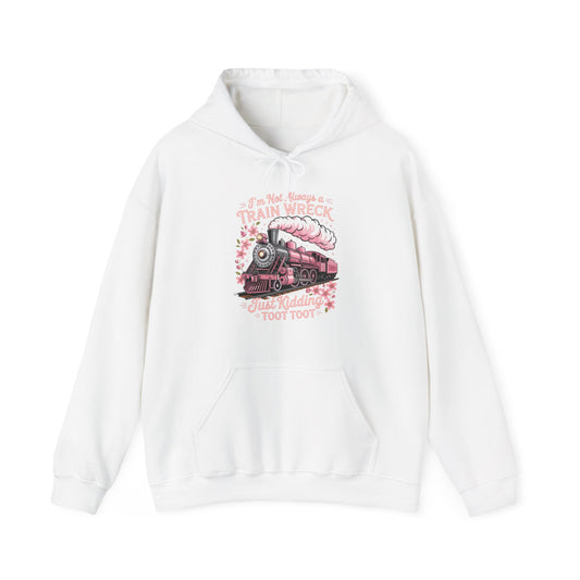 Train Wreck Toot Toot Hoodie — Cute Pink Retro Steam Engine Graphic Sweatshirt